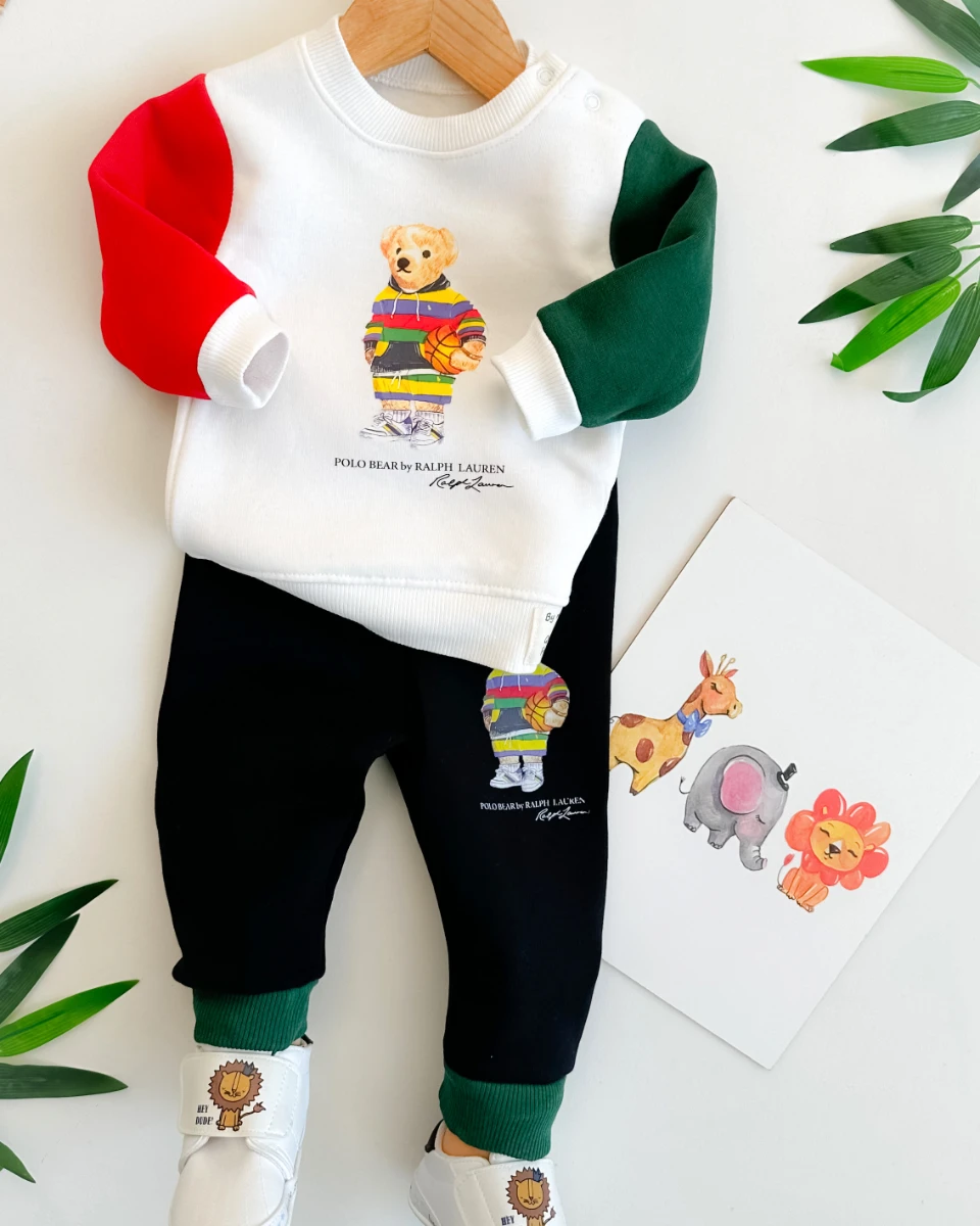 Polo bear renkli kollar omuzdan çıtçıtlı şardonlu kışlık 2li takım 
