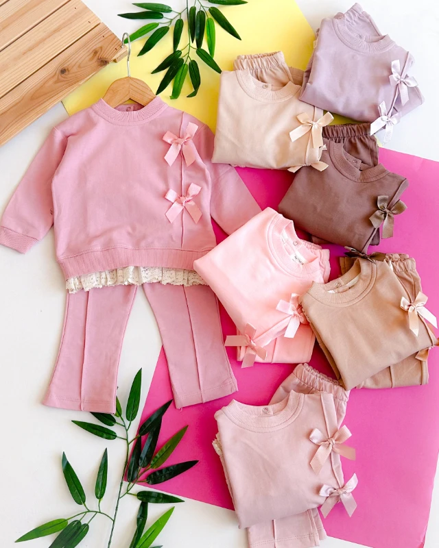 Çift fiyonk kurdela detaylı güpürlü mevsimlik 2li takım 