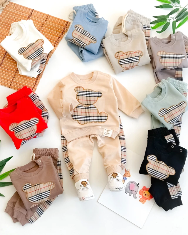 Ekose ayıcık detay omuzdan çıtçıtlı mevsimlik 2li takım 