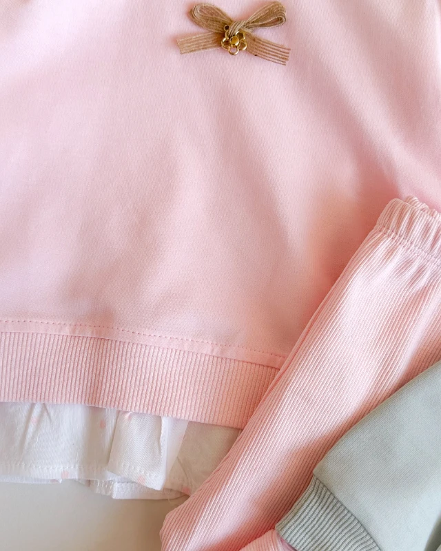 Fiyonk çiçek broş sahte puantiye gömlek detaylı mevsimlik 2li takım 