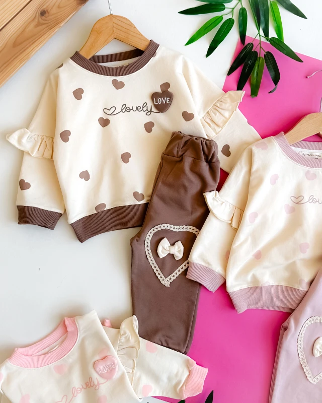 Lovely love yazılı fırfır kollu mevsimlik 2li takım 
