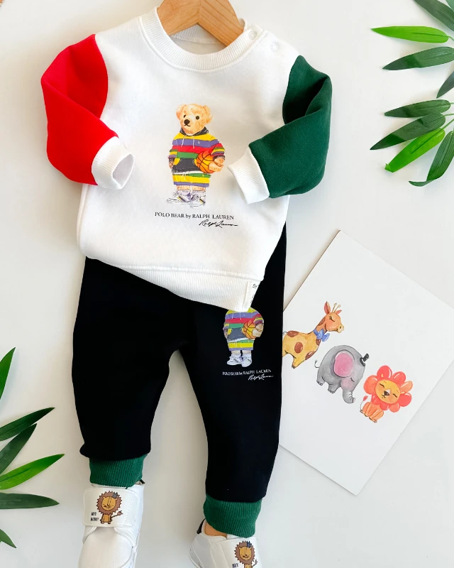 Polo bear renkli kollar omuzdan çıtçıtlı şardonlu kışlık 2li takım 