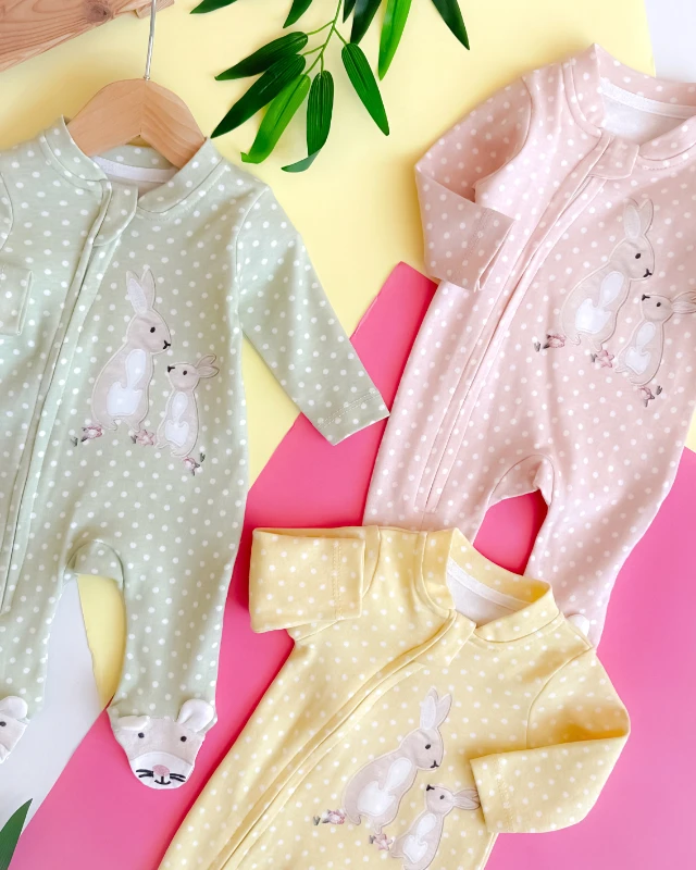 Puantiye tavşancıklar boydan fermuarlı ayaklı mevsimlik tulum 