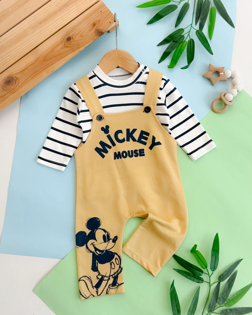 Şirin farecik baskılı çizgi badili 2 parça mevsimlik salopet set 