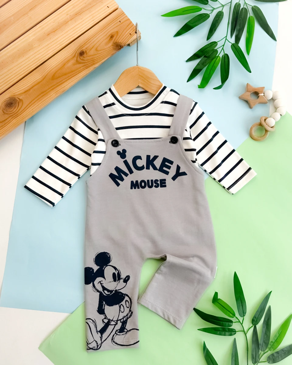 Şirin farecik baskılı çizgi badili 2 parça mevsimlik salopet set 