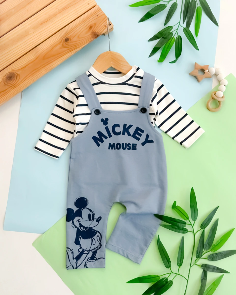 Şirin farecik baskılı çizgi badili 2 parça mevsimlik salopet set 