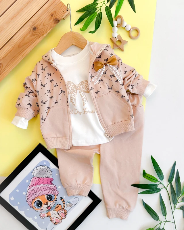 Best day forever baskılı kapüşon hırkalı mevsimlik 3 parça takım