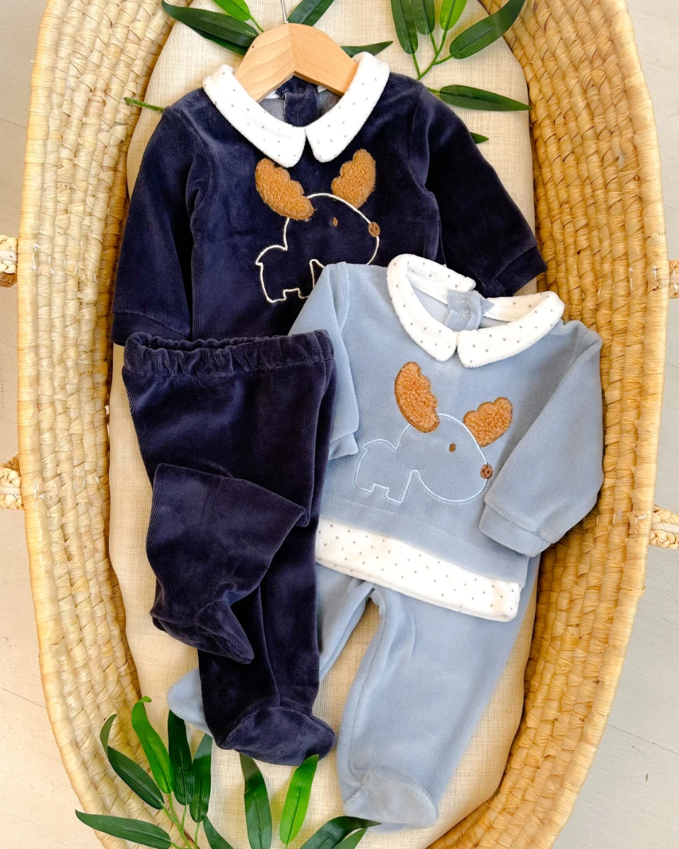 Geyik nakış puantiye detaylı arkadan çıtçıtlı kadife 2 parça takım