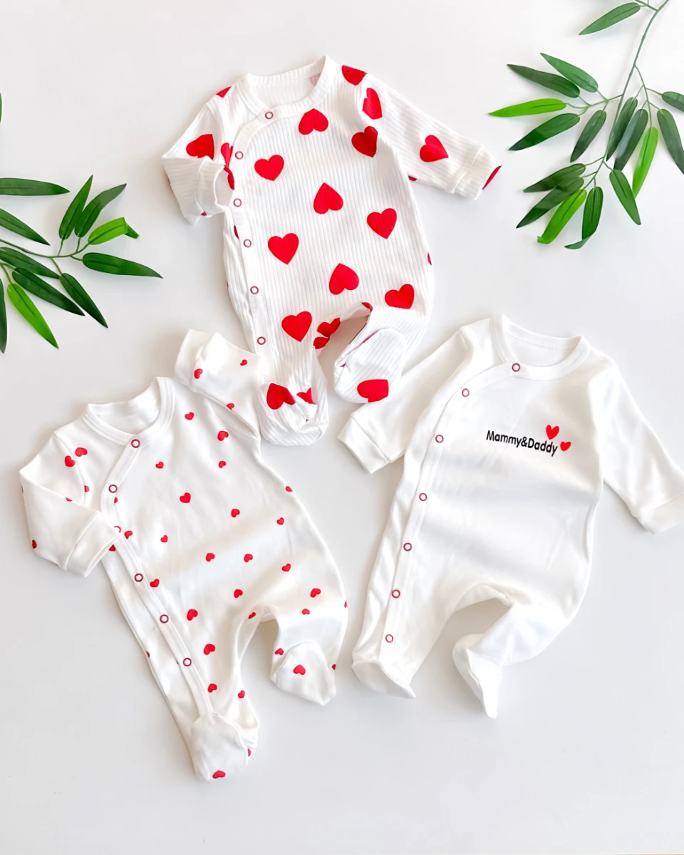 Mammy daddy kalpler baskılı yandan çıtçıtlı ayaklı 3 lü tulum set