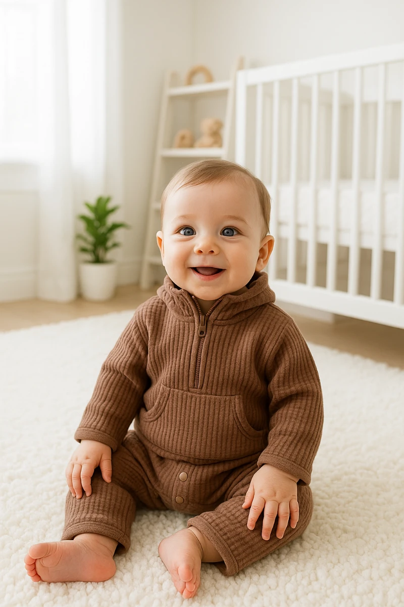 Yakada yarım fermuar detaylı kanguru cepli waffle kumaş alttan çıtçıtlı mevsimlik tulum 