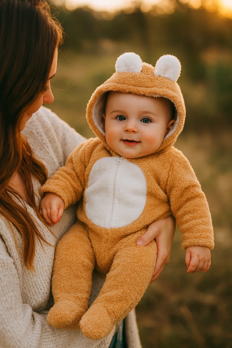 Ayıcık kulak kapüşon detaylı boydan fermuarlı ayaklı welsoft kışlık tulum  