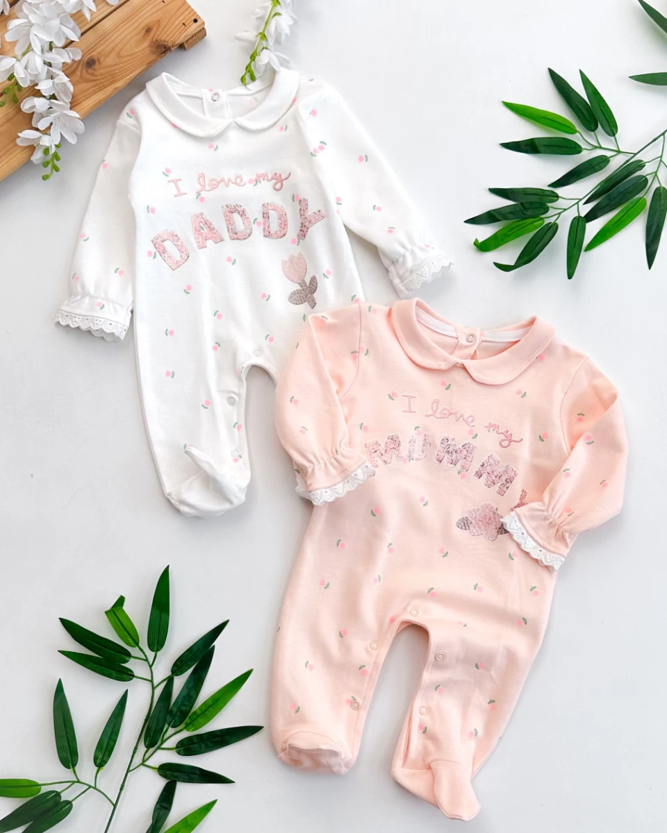 My mummy daddy çiçekler baskılı kollarda dantel detaylı alttan ve arkadan çıtçıtlı ayaklı 2li tulum