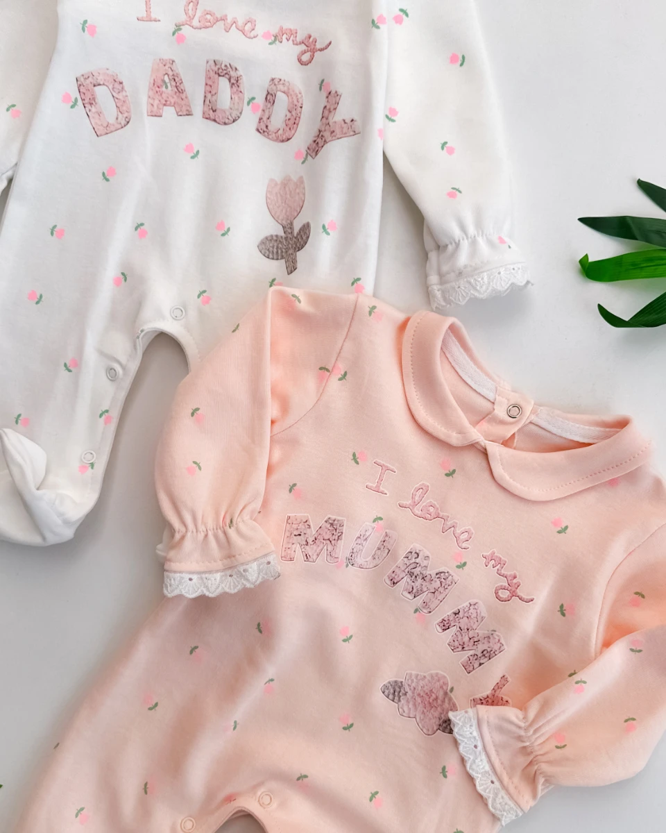 My mummy daddy çiçekler baskılı kollarda dantel detaylı alttan ve arkadan çıtçıtlı ayaklı 2li tulum