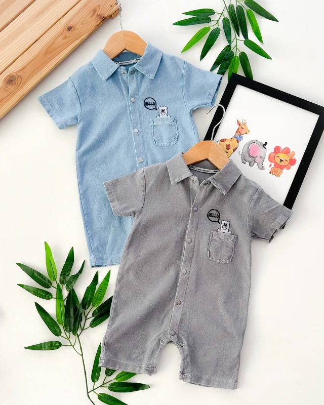 Hello bear boydan çıtçıtlı örme kot kumaş yazlık tulum 