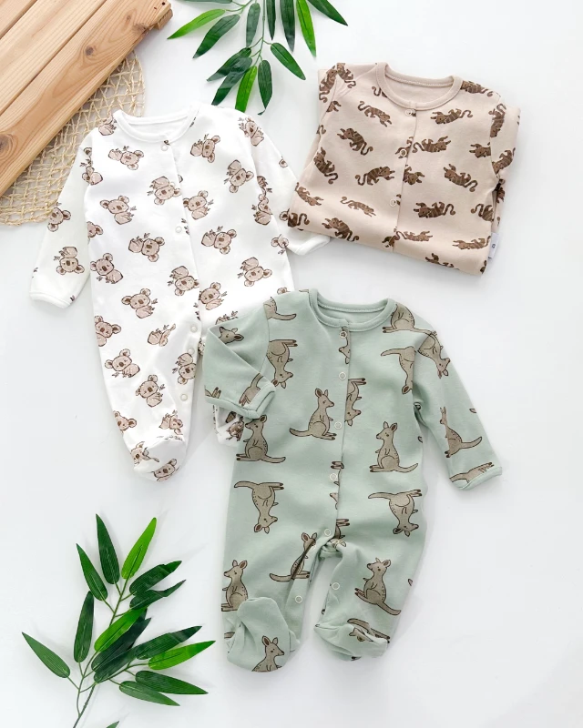 Animals boydan çıtçıtlı ayaklı mevsimlik 3lü tulum set 