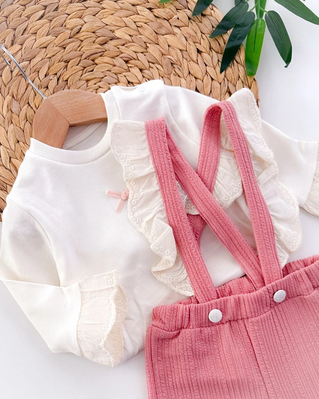 Fisto askılı salopet omuzdan çıtçıtlı sweat 2li bayramlık set