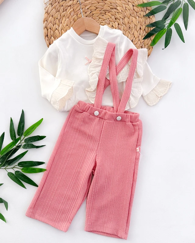 Fisto askılı salopet omuzdan çıtçıtlı sweat 2li bayramlık set