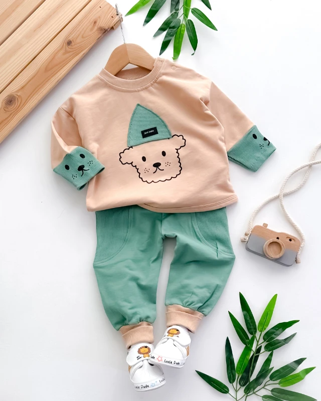 Just smile kol detaylı omuzdan çıtçıtlı mevsimlik 2li takım ( renk seçiminde üstleri dikkate alınız )