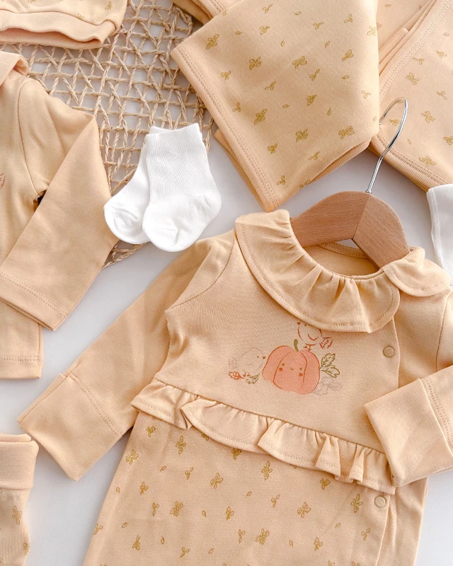 Bal kabağı ve kuş desen mevsimlik yenidoğan 10 lu set 