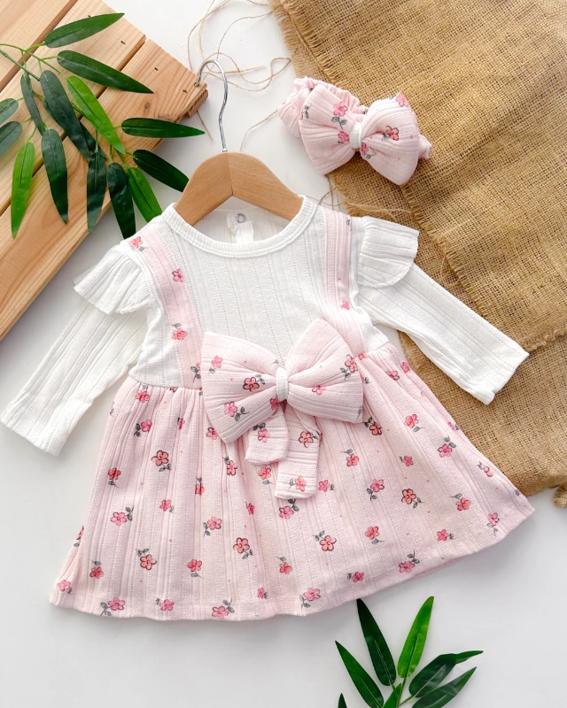 Çiçek desen salopet jile görünümlü astarlı mevsimlik elbise 