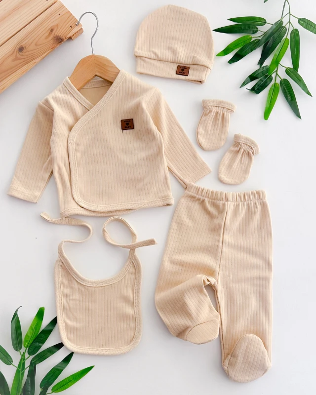 Love baby yandan çıtçıtlı fitilli kumaş mevsimlik yenidoğan 5li set 