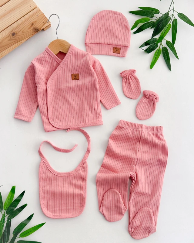 Love baby yandan çıtçıtlı fitilli kumaş mevsimlik yenidoğan 5li set 