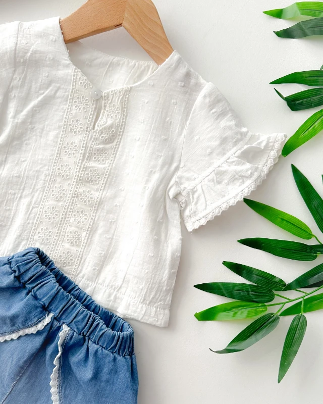 Fisto detay poplin gömlekli yazlık kot şortlu 2li takım 