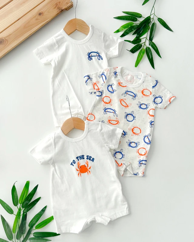 To the sea omuzdan ve alttan çıtçıtlı yazlık 3lü tulum set 