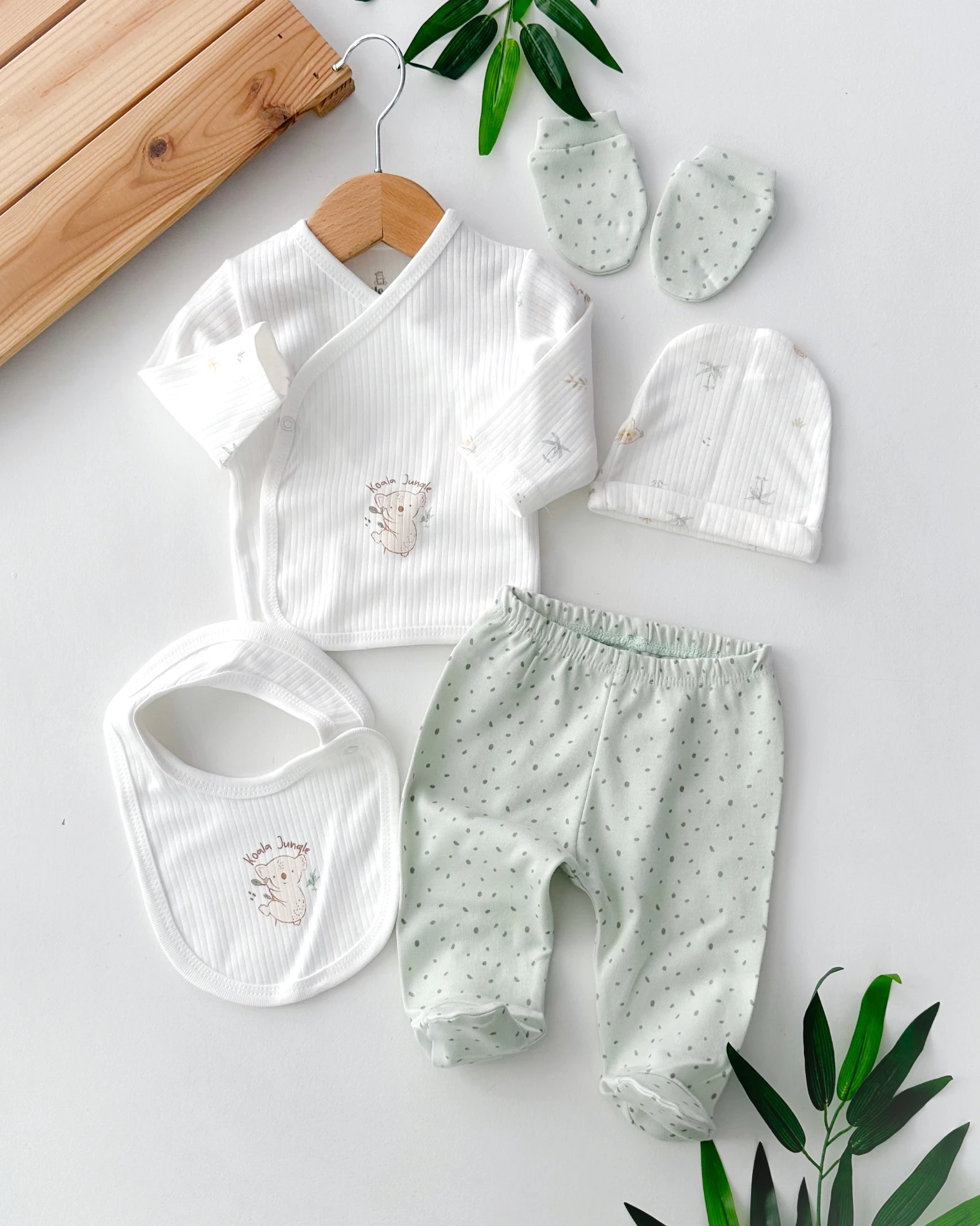 Koala jungle fitilli kumaş mevsimlik yenidoğan 5li set 