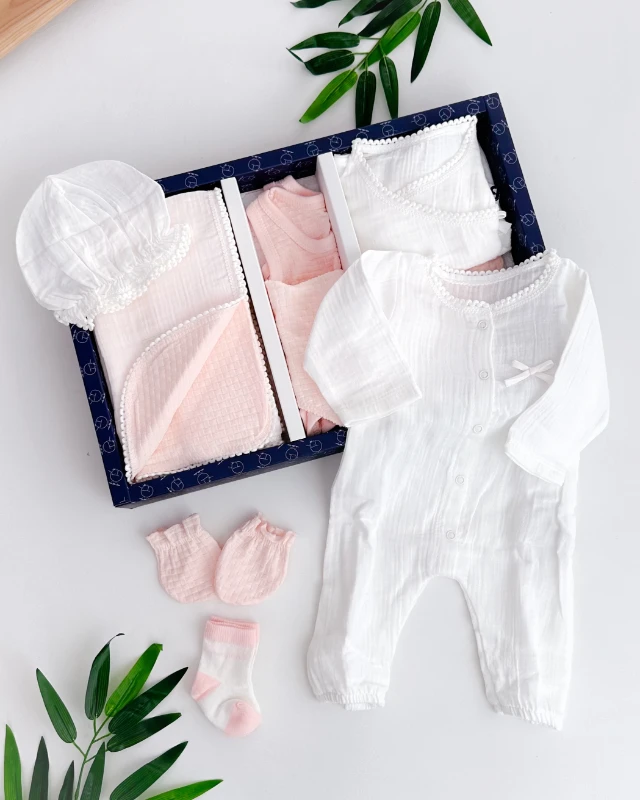 Minik ponpon biyeli mevsimlik muslin yenidoğan 10 lu set 