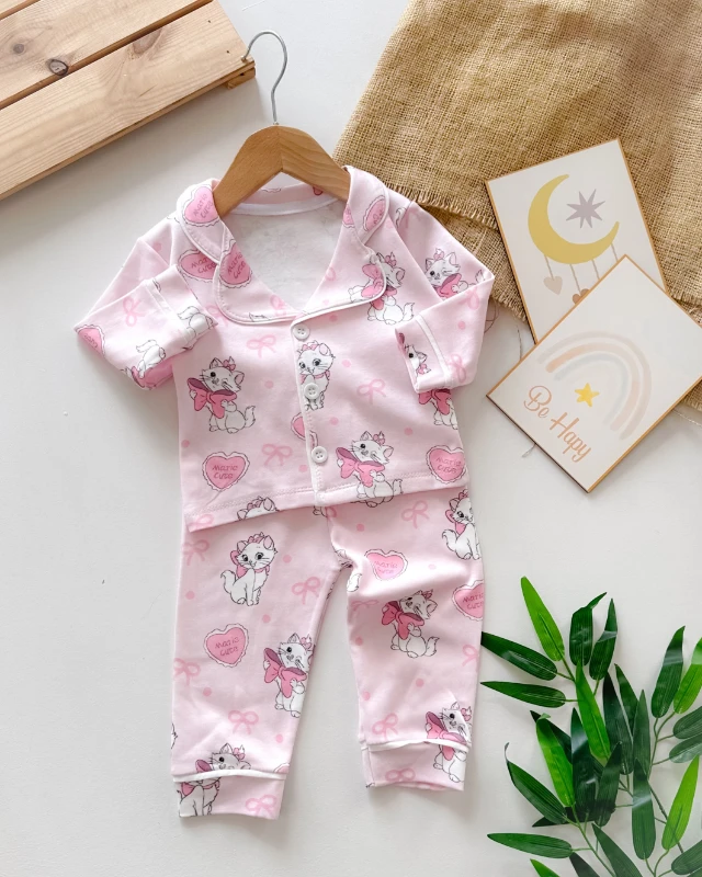 Love cat biye detaylı mevsimlik 2 parça pijama takım 