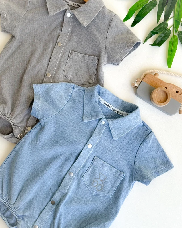 Reflektör ayıcık cep detaylı boydan çıtçıtlı yazlık örme kot kumaş tulum 