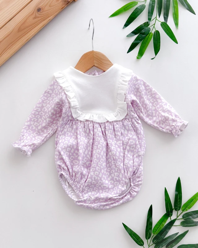 Leopar desen detay penye mevsimlik romper tulum 