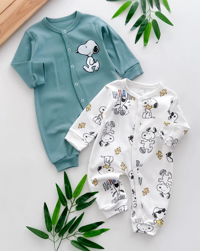 Snoppy desen boydan çıtçıtlı mevsimlik 2li tulum set 