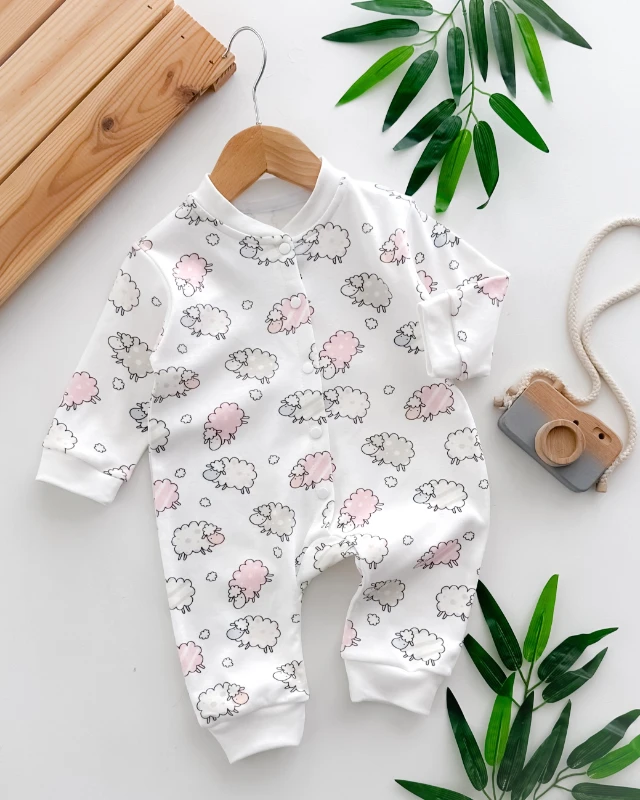Renkli kuzular boydan çıtçıtlı mevsimlik tulum 