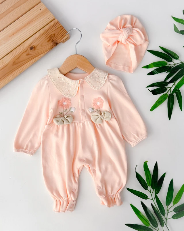 Fiyonk boneli güpür yaka alttan çıtçıtlı mevsimlik tulum set 