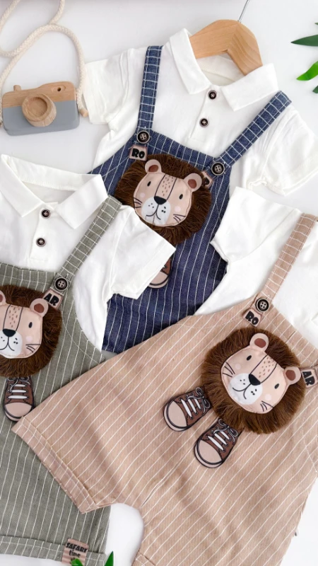 Büyük ayaklı aslancık şortlu salopet tshırt yazlık 2li set 