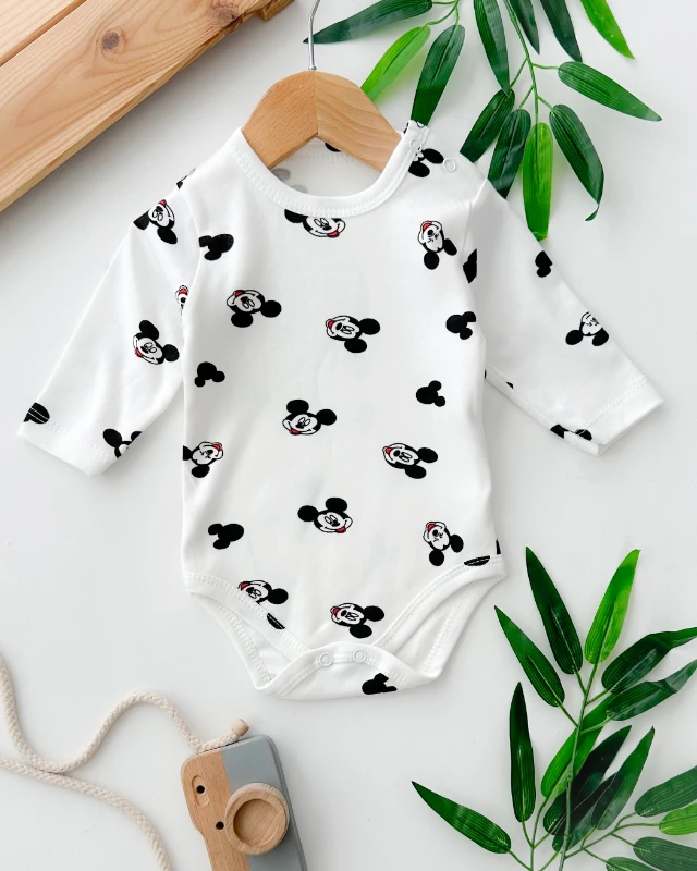 Mickey kafalar omuzdan ve alttan çıtçıtlı mevsimlik uzum kol badi