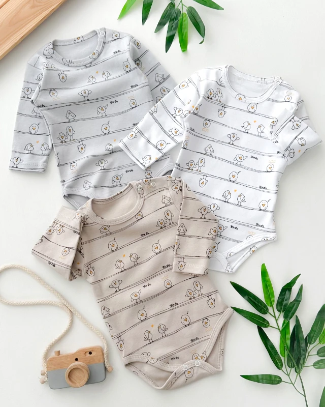 Small birds desen omuzdan ve alttan çıtçıtlı mevsimlik badi 