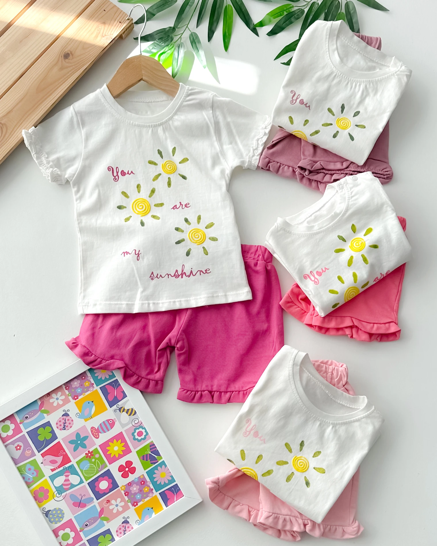 You are my sunshine kolları fırfırlı omuzdan çıtçıtlı şortlu yazlık 2 parça takım 