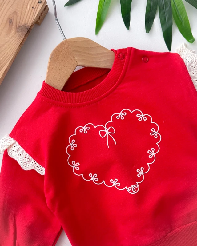 Fiyonk kalp baskılı fitilli tayt mevsimlik 2 parça set 