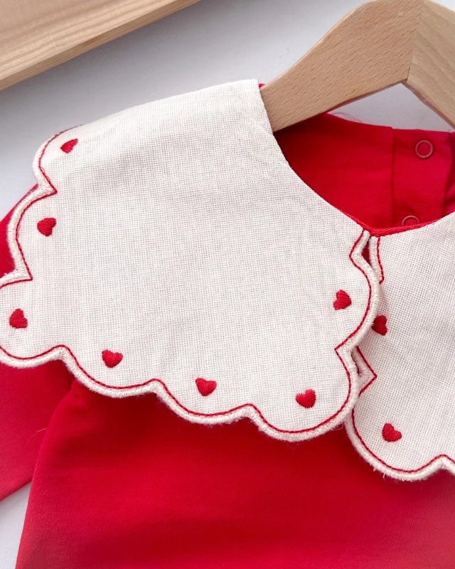 Kalp nakış dörtgen yakalı fitilli tayt mevsimlik 2 parça set 