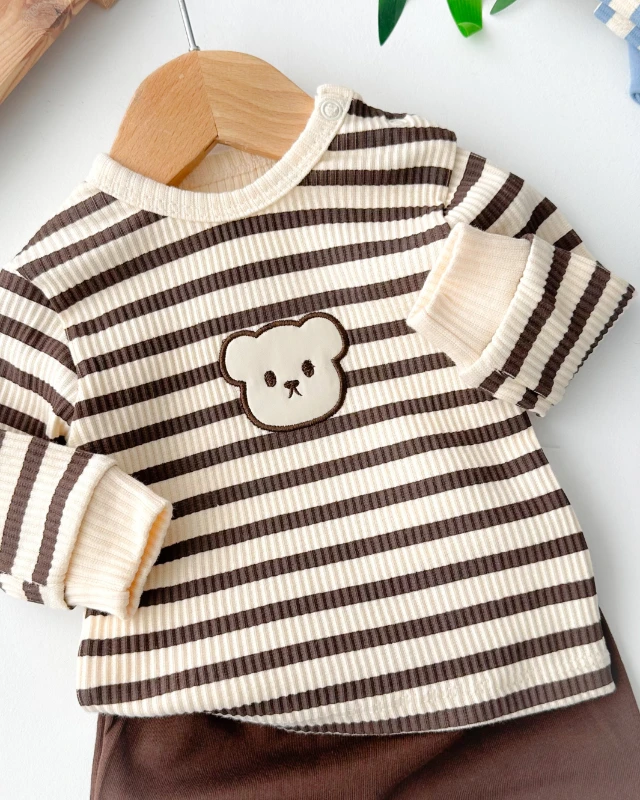 Bear surat omuzdan çıtçıtlı ribana kumaş mevsimlik 2 parça takım