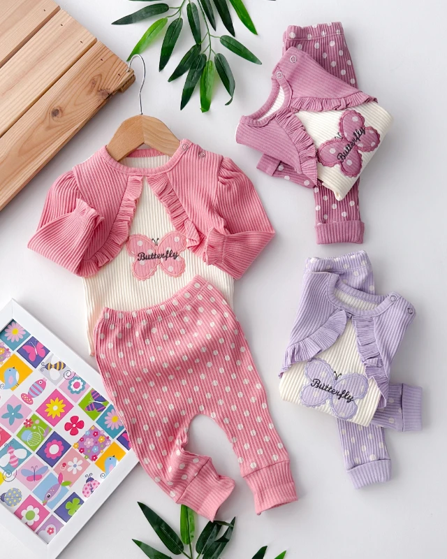 Butterfly sahte bolero detaylı ribana kumaş mevsimlik 2 parça takım