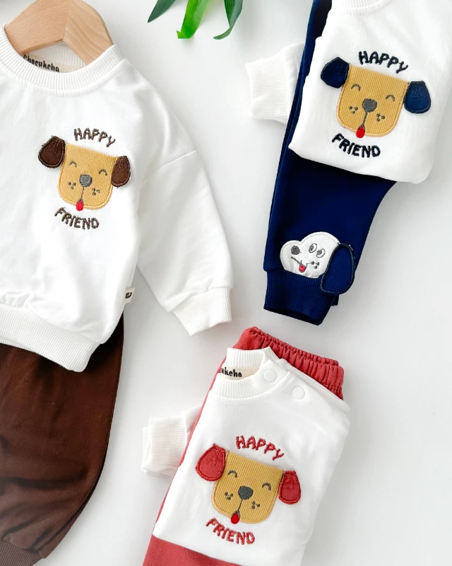 Happy friend paçada köpek detaylı omuzdan çıtçıtlı mevsimlik 2 parça takım