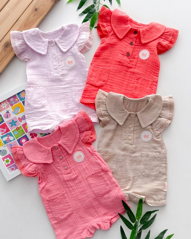 Be kind omuzları fisto detay alttan çıtçıtlı muslin yazlık tulum 