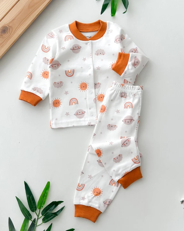 Gezegen desen önden çıtçıtlı mevsimlik 2 parça pijama takımı