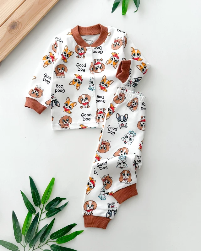 Good dog desen önden çıtçıtlı mevsimlik 2 parça pijama takımı