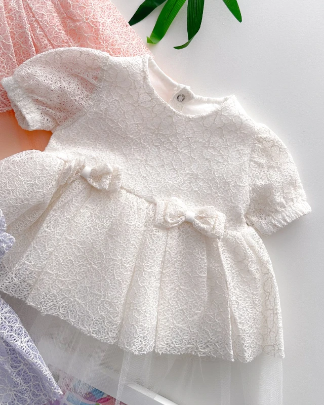 Güpür dantel alttan tül detaylı arkakan çıtçıtlı yazlık elbise