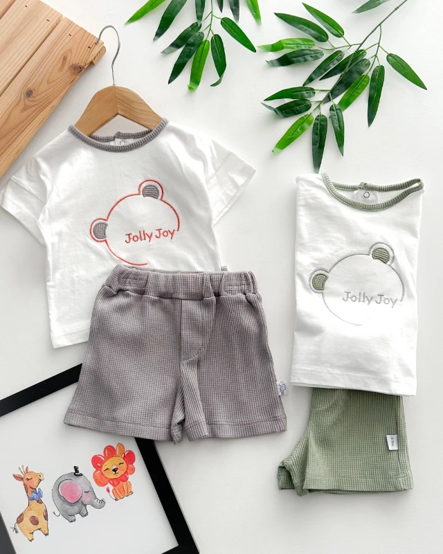 Jolly joy nakışlı arkadan çıtçıtlı yazlık 2 parça takım